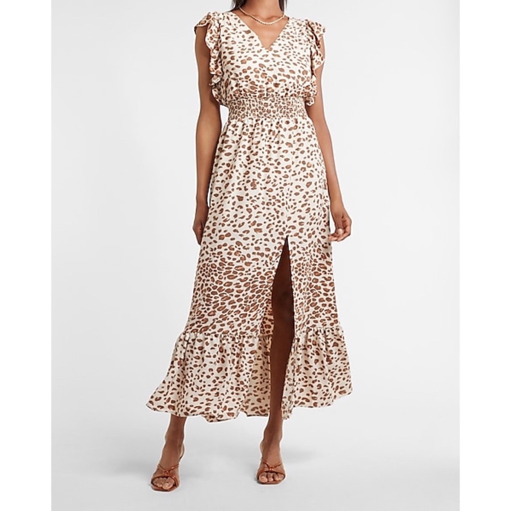 Leopard Smocked Waist Maxi Dress Express